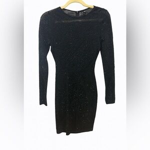 Windsor Black Rhinestone Bodycon Mini Dress Long Sleeve Sparkle Party Dress